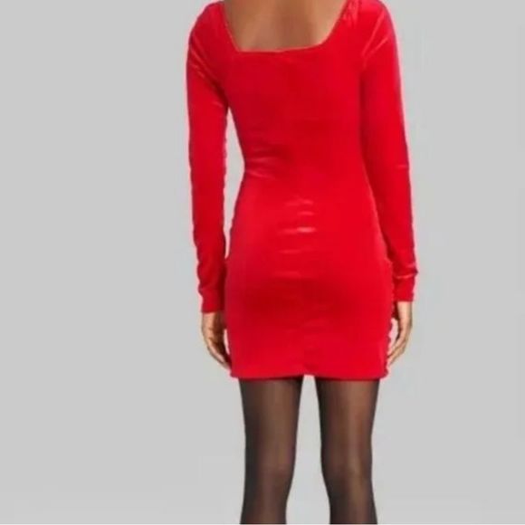 Wild Fable Red Ruched Velvet Mini Dress Bodycon Multiple Sizes - Picture 2 of 9